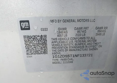 2022 Chevrolet Malibu Fwd Lt from USA, damaged, VIN 1G1ZD5ST1NF133721
